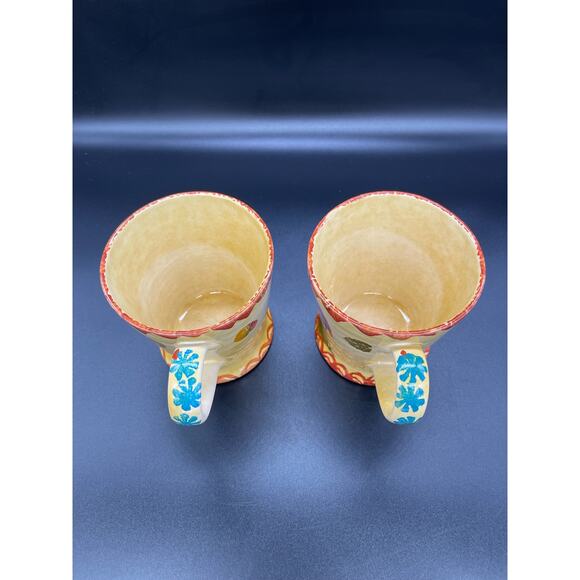 Vintage Italica ARS Pottery Set of 2 Mugs Cups Hand Painted Rooster Italy - Picture 3 of 5